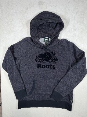 Roots Canada Men's XL Heather Charcoal Gray Hoodie Sweatshirt Embroidered Logo